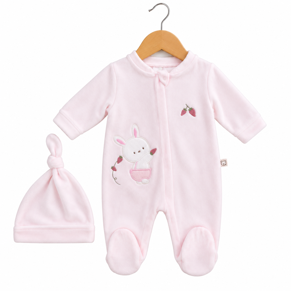 Grenouillère Lapinette fraise 1 bonnet velours