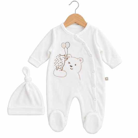Grenouillère Bear Love unisexe 1 bonnet velours