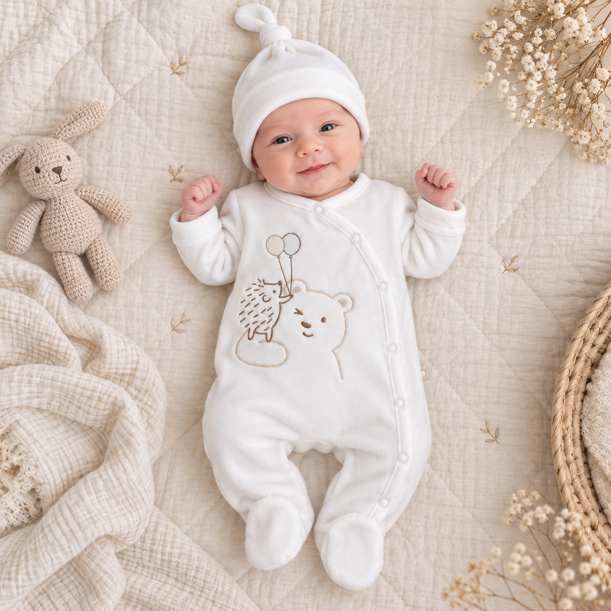 Grenouillère Bear Love unisexe 1 bonnet velours